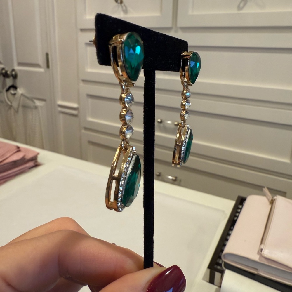 Monet Green and Gold Drop Earrings - Picture 7 of 9